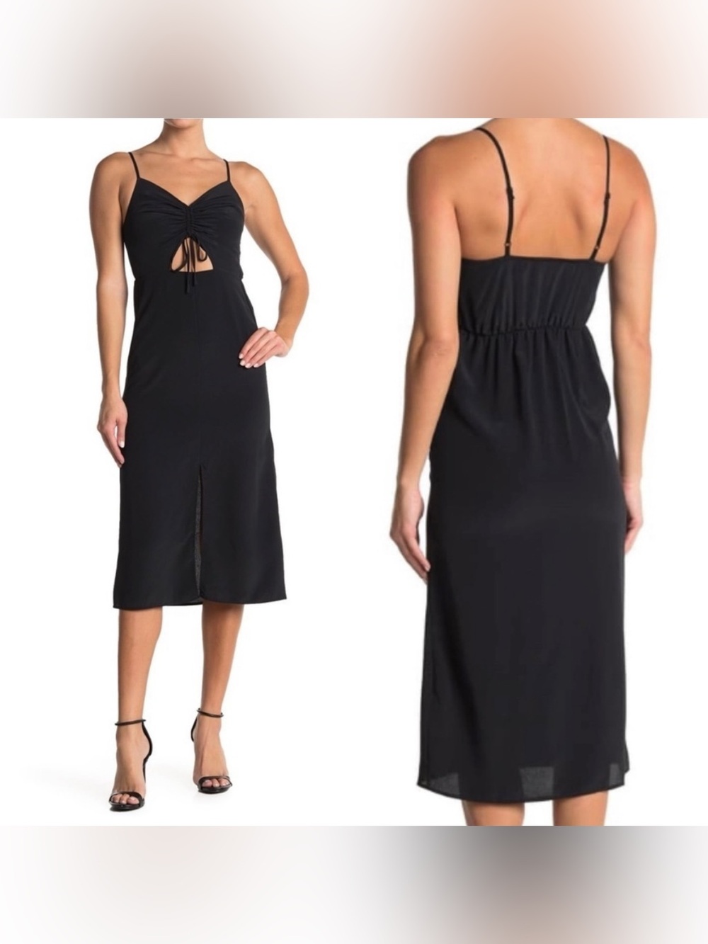 Topshop black dress womens 6 Molly front cutout midi slit cocktail party evening